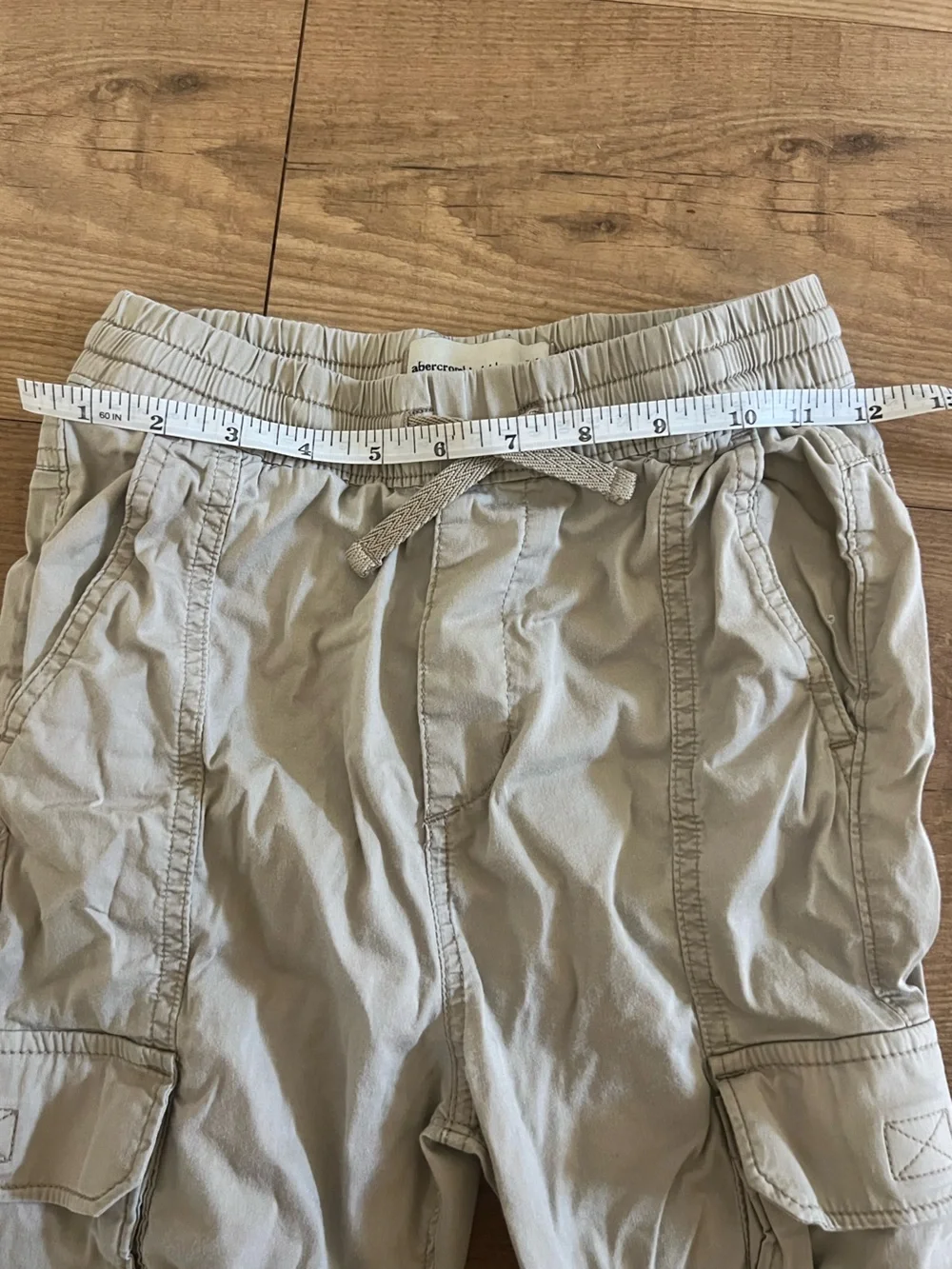 Abercrombie Kids Khaki Jogger Cargo Pants Elastic Drawstring Waist Tan 7/8 - Picture 4 of 6